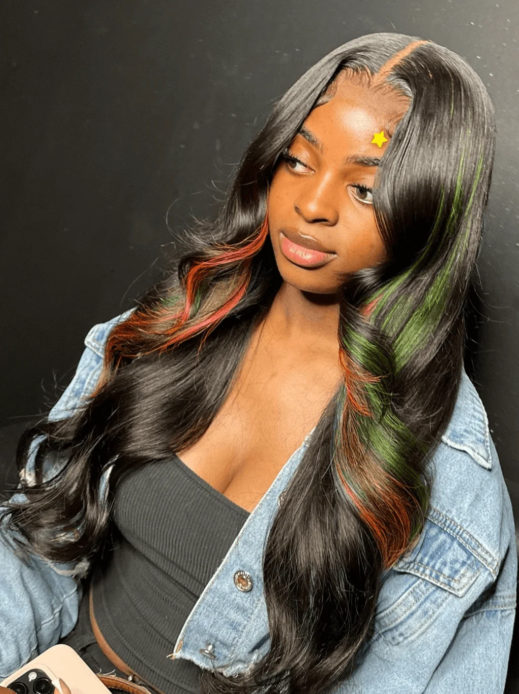 Dorsanee Black With Green Red Highlight 13x4 Lace Front Virgin Human Hair Wigs - Image 3
