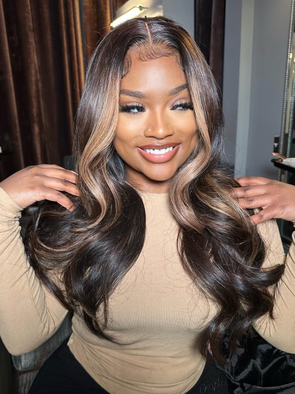 Dorsanee Black With Light Brown Skunk Stripe 13x4 Lace Front Human Hair Wigs 200 Density - Image 2