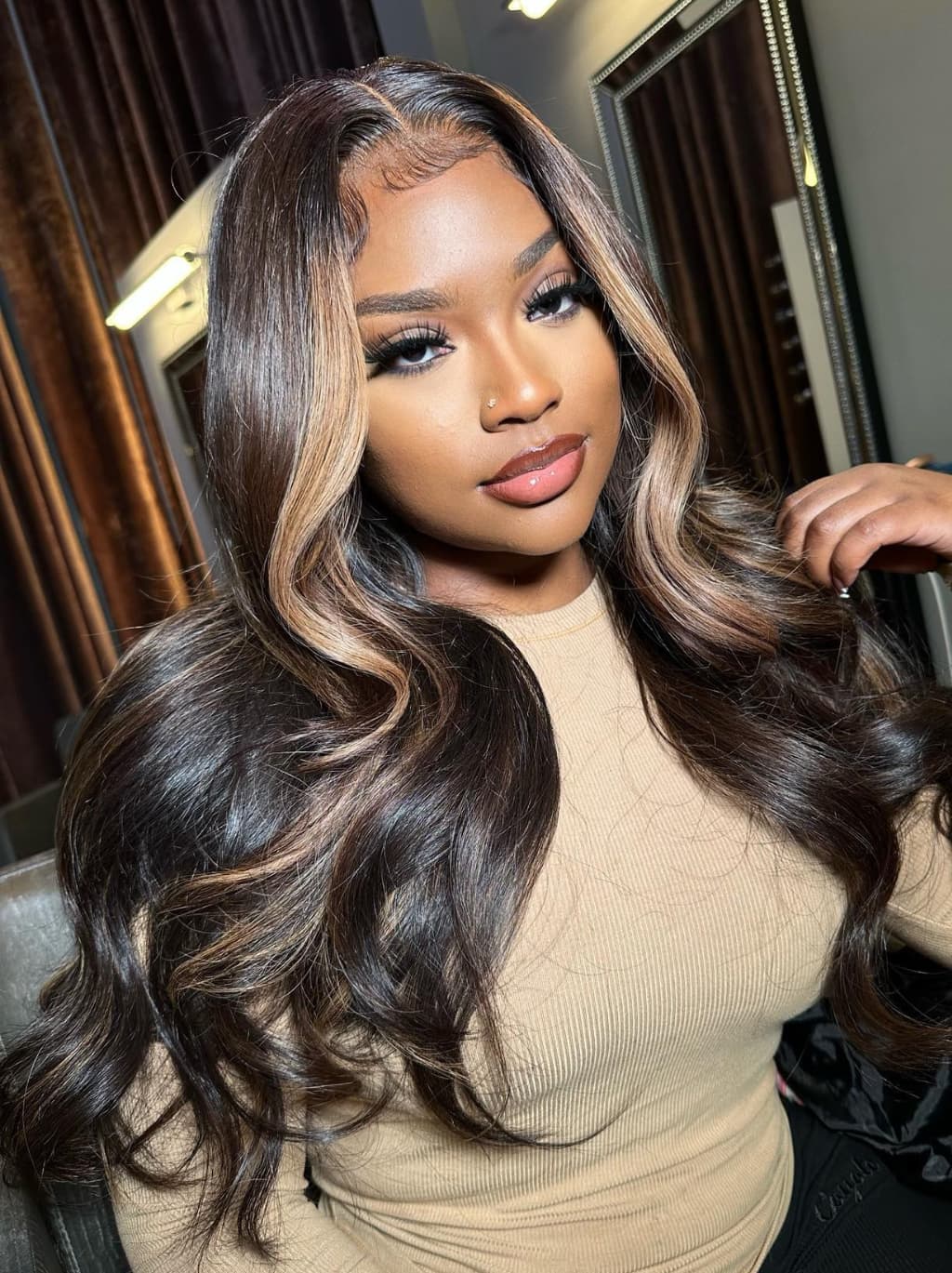 Dorsanee Black With Light Brown Skunk Stripe 13x4 Lace Front Human Hair Wigs 200 Density - Image 5