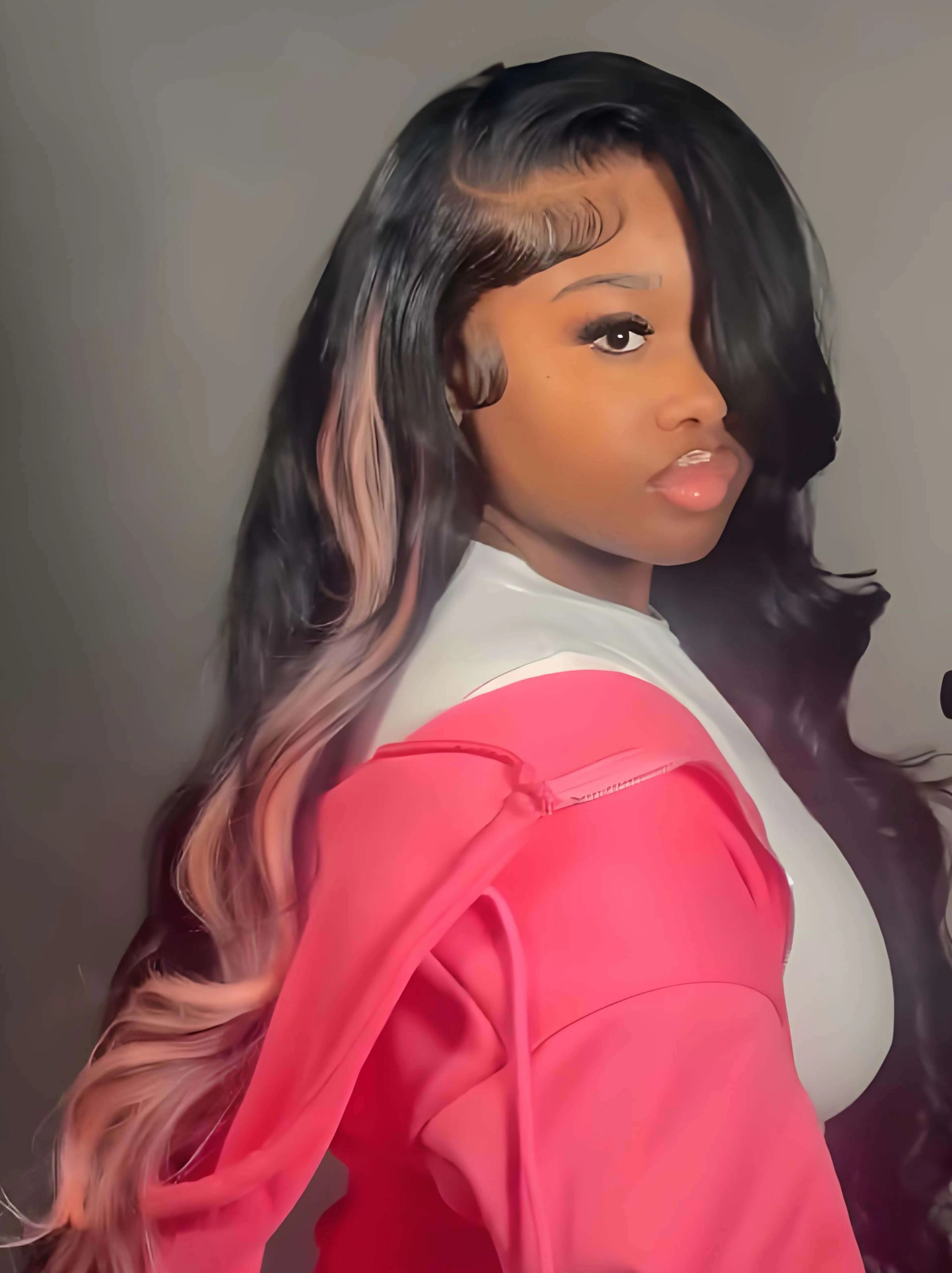 Dorsanee Black With Pink Streaks 200 250 Density 13x4 Lace Front Human Hair Wigs - Image 3