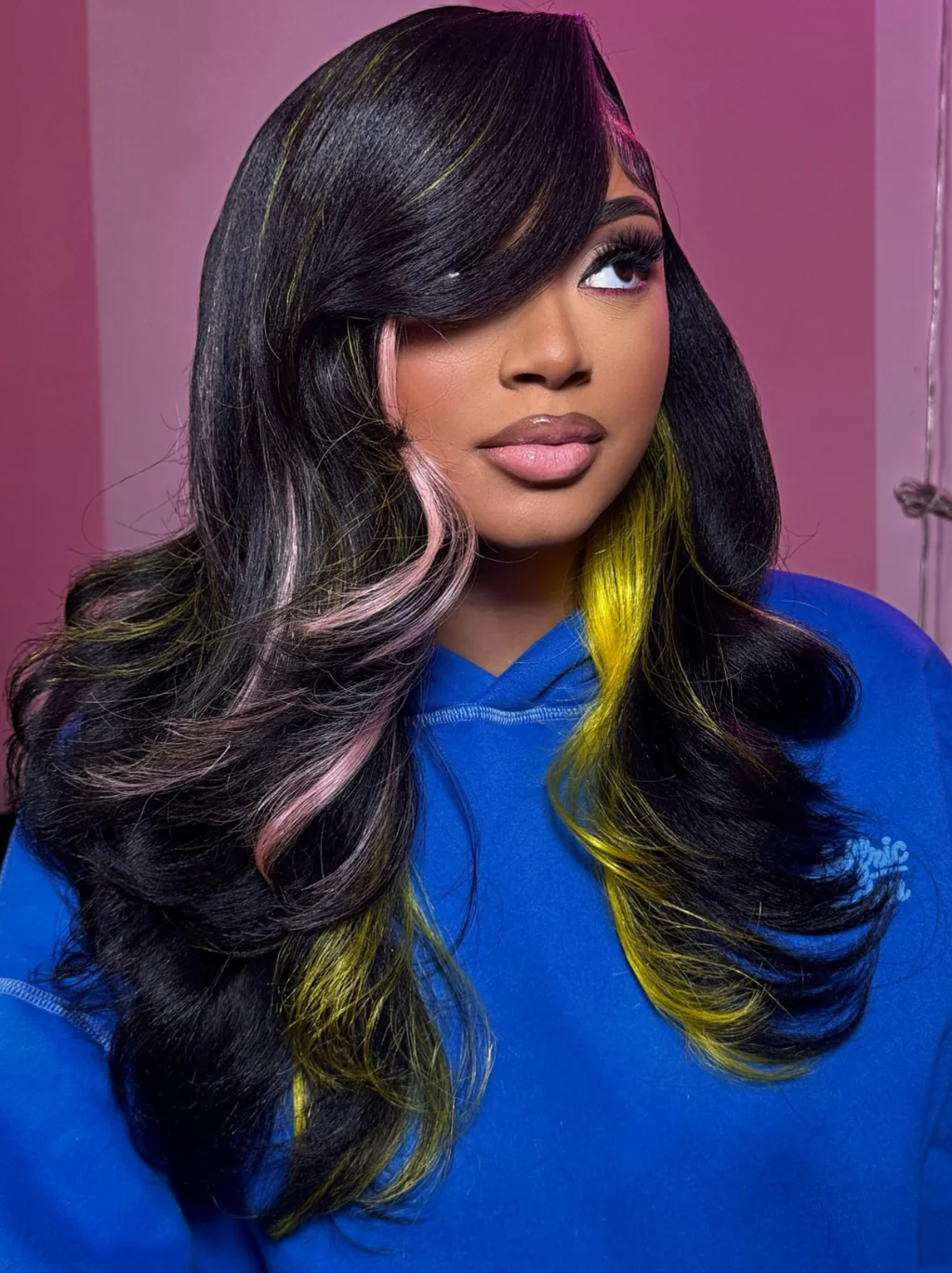 Dorsanee Black With Pink Yellow Highlights 13x4 Lace Front Virgin Human Hair Wigs - Image 5