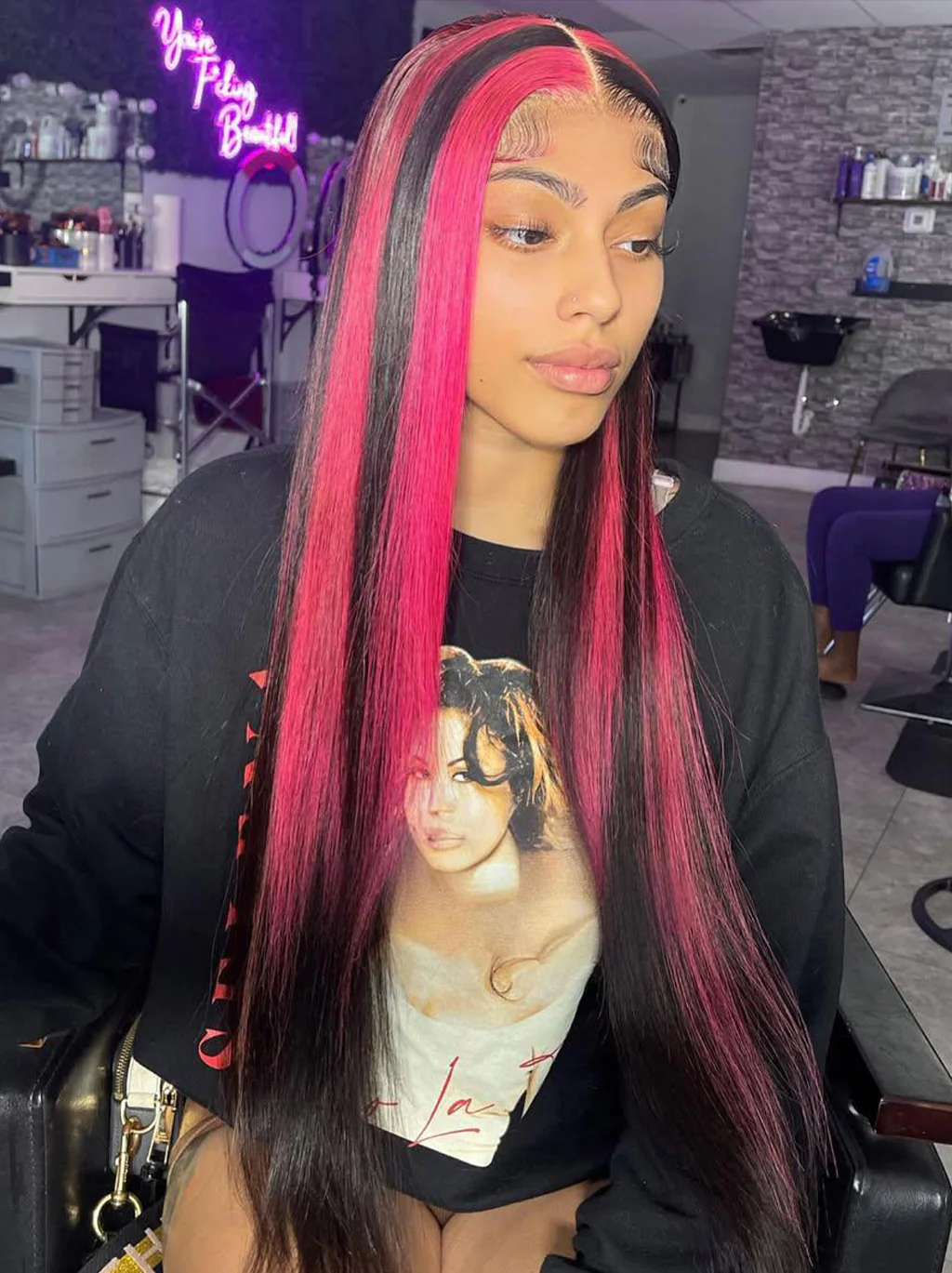Dorsanee Black With Red Highlight Streaks 13x4 Lace Front Human Hair Wigs - Image 2