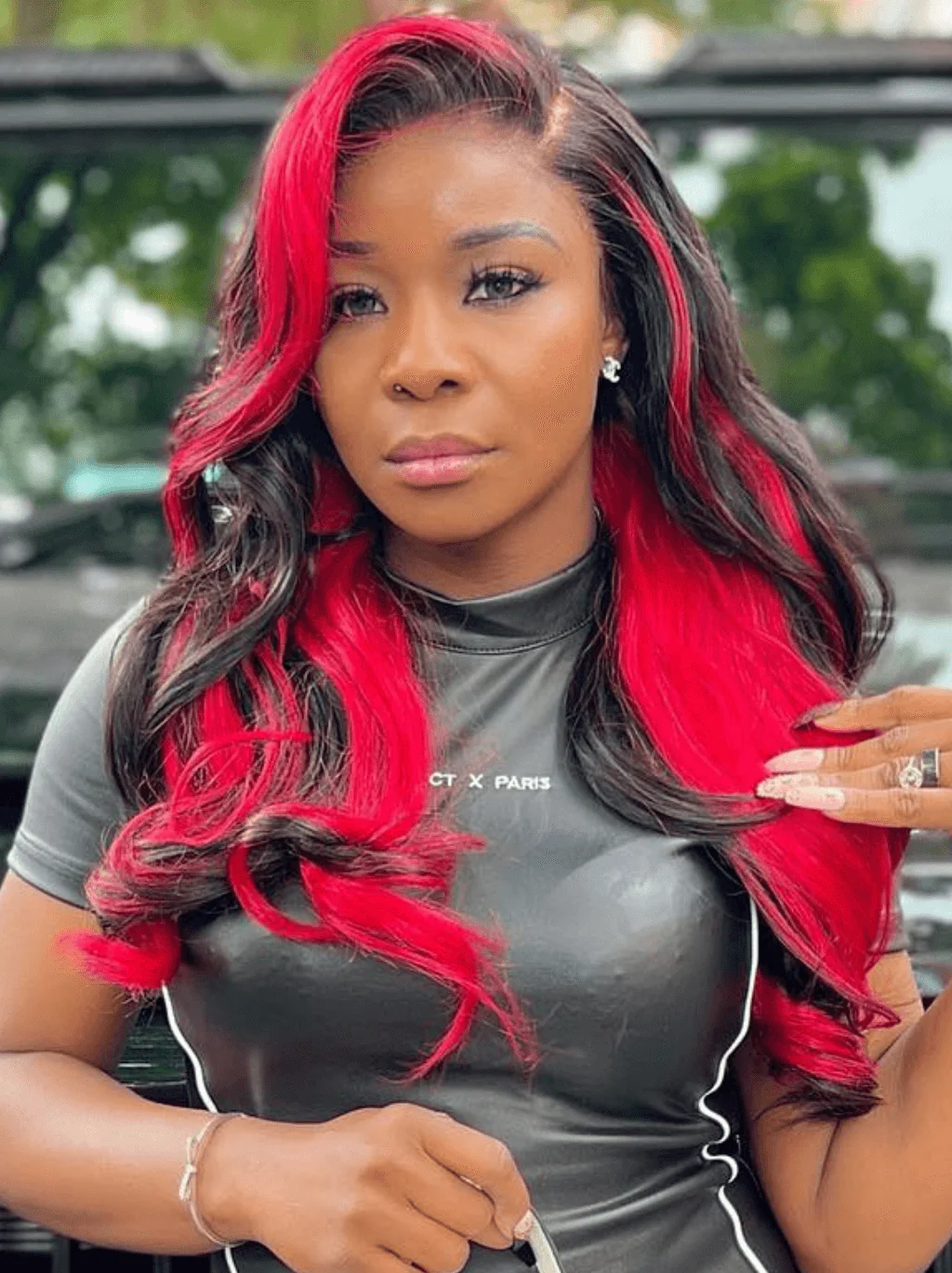 Dorsanee Black With Red Streaks 13x4 Lace Front Body Wave Virgin Human Hair Wig - Image 2