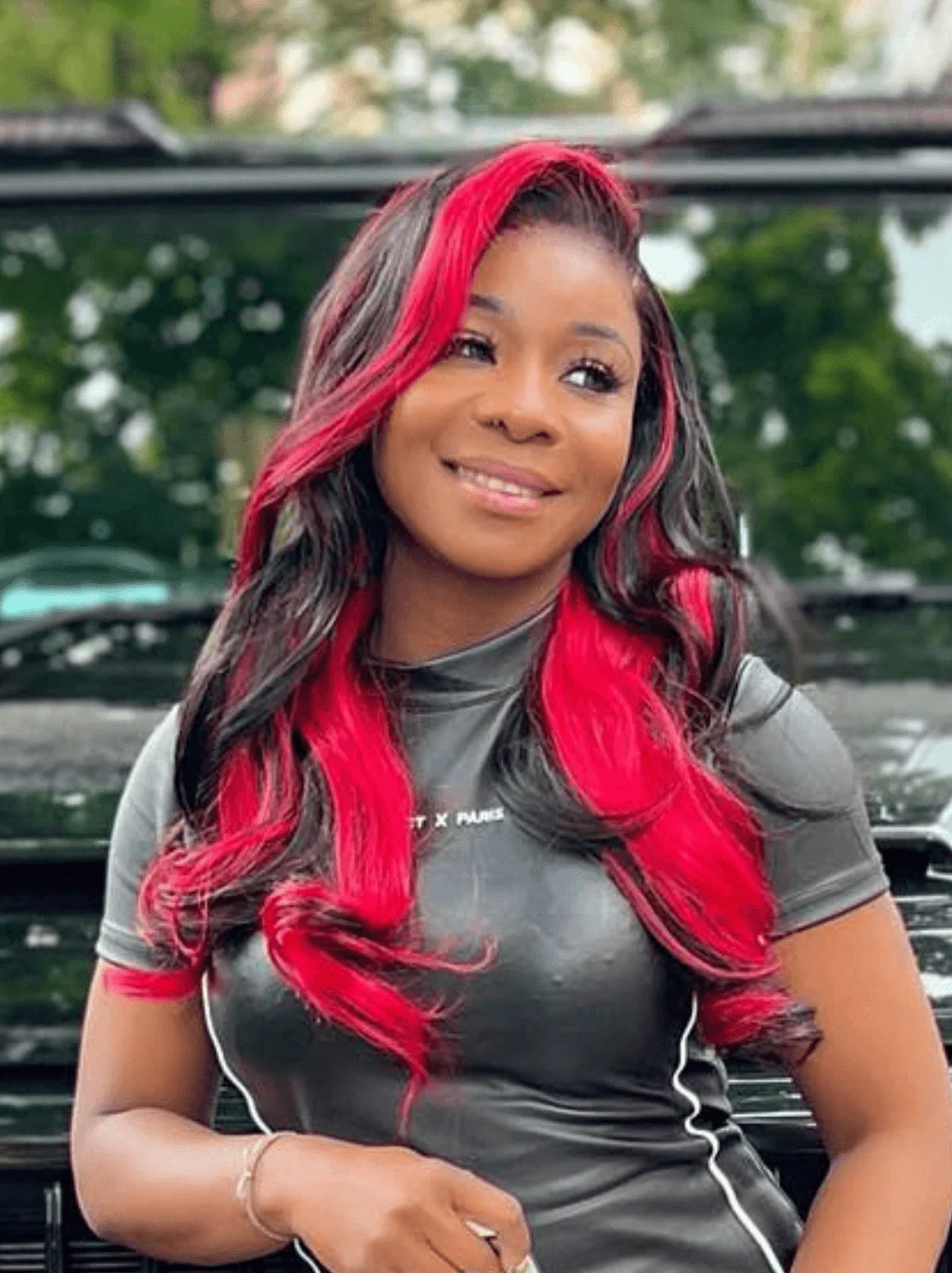Dorsanee Black With Red Streaks 13x4 Lace Front Body Wave Virgin Human Hair Wig - Image 4