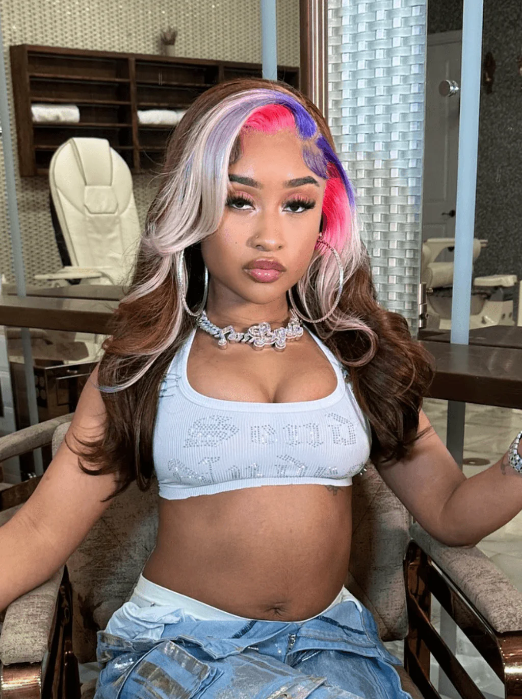 Dorsanee Blonde Blue Red Skunk Stripe Chocolate Brown Lace Front Human Hair Wig - Image 2