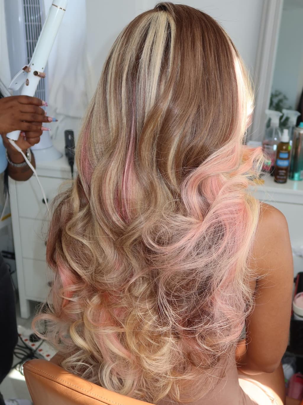 Dorsanee Blonde With Pink Skunk Stripe Brown Streak 13x4 Lace Front Human Hair Wig - Image 2