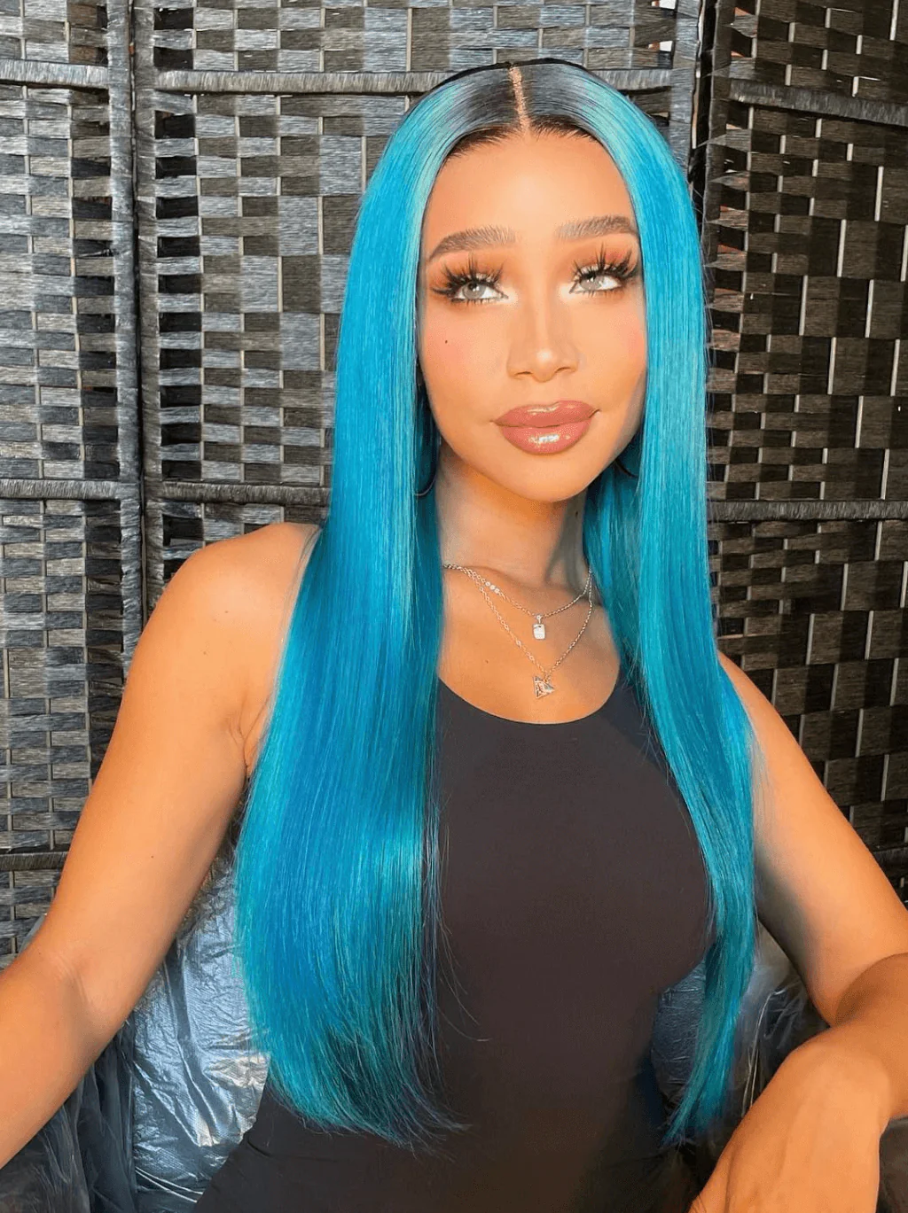 Dorsanee Blue Color Dark Roots Bne Straight 13x4 HD Lace Front Human Hair Wigs - Image 2