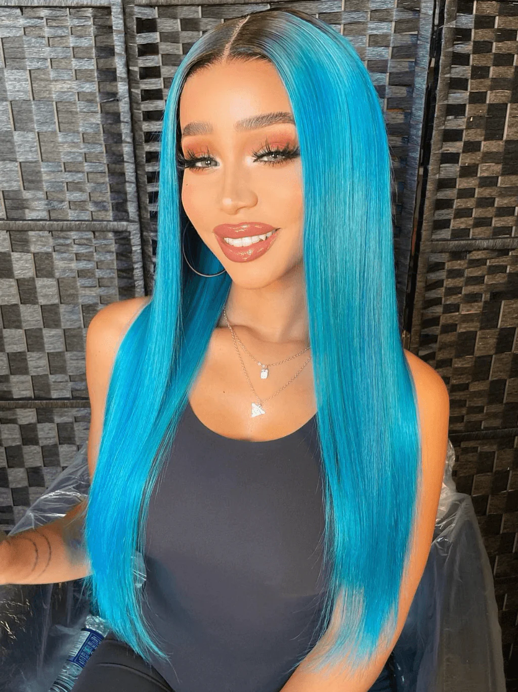 Dorsanee Blue Color Dark Roots Bne Straight 13x4 HD Lace Front Human Hair Wigs - Image 3