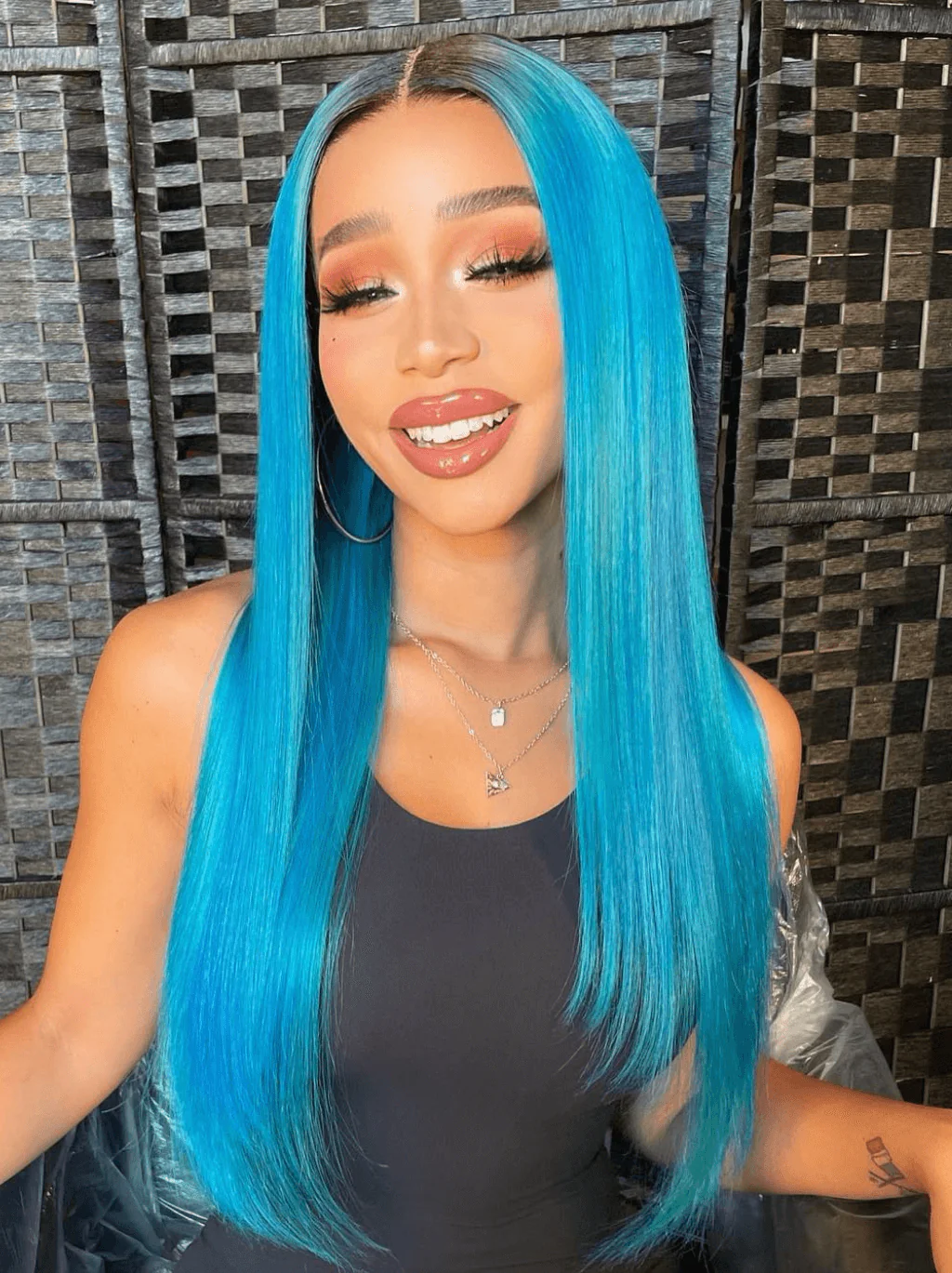 Dorsanee Blue Color Dark Roots Bne Straight 13x4 HD Lace Front Human Hair Wigs - Image 5