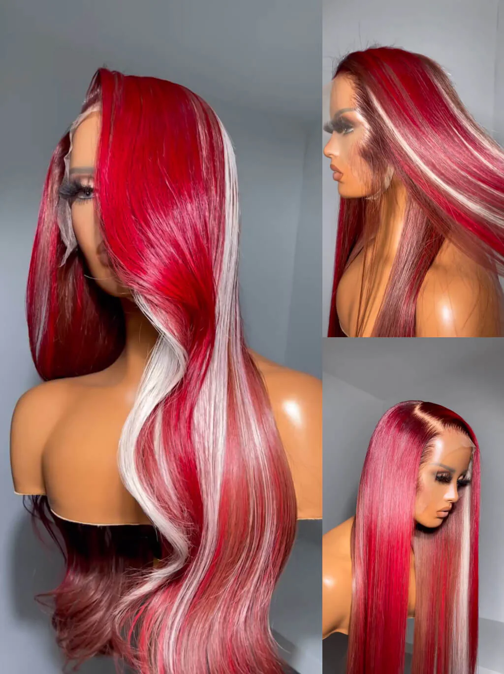 Dorsanee Blue Red Blonde Highlight 13x4 HD Lace Front Body Wave Human Hair Wigs - Image 3