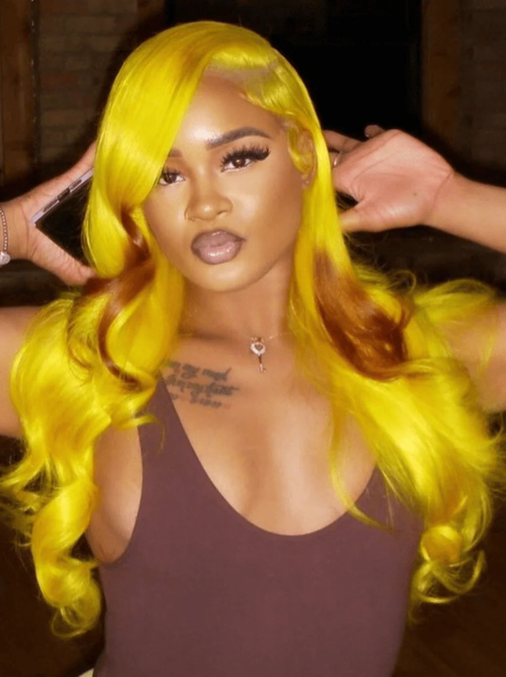 Dorsanee Bright Yellow Brown Ends 200 Density 13x4 HD Lace Front Huamn Hair Wig - Image 2