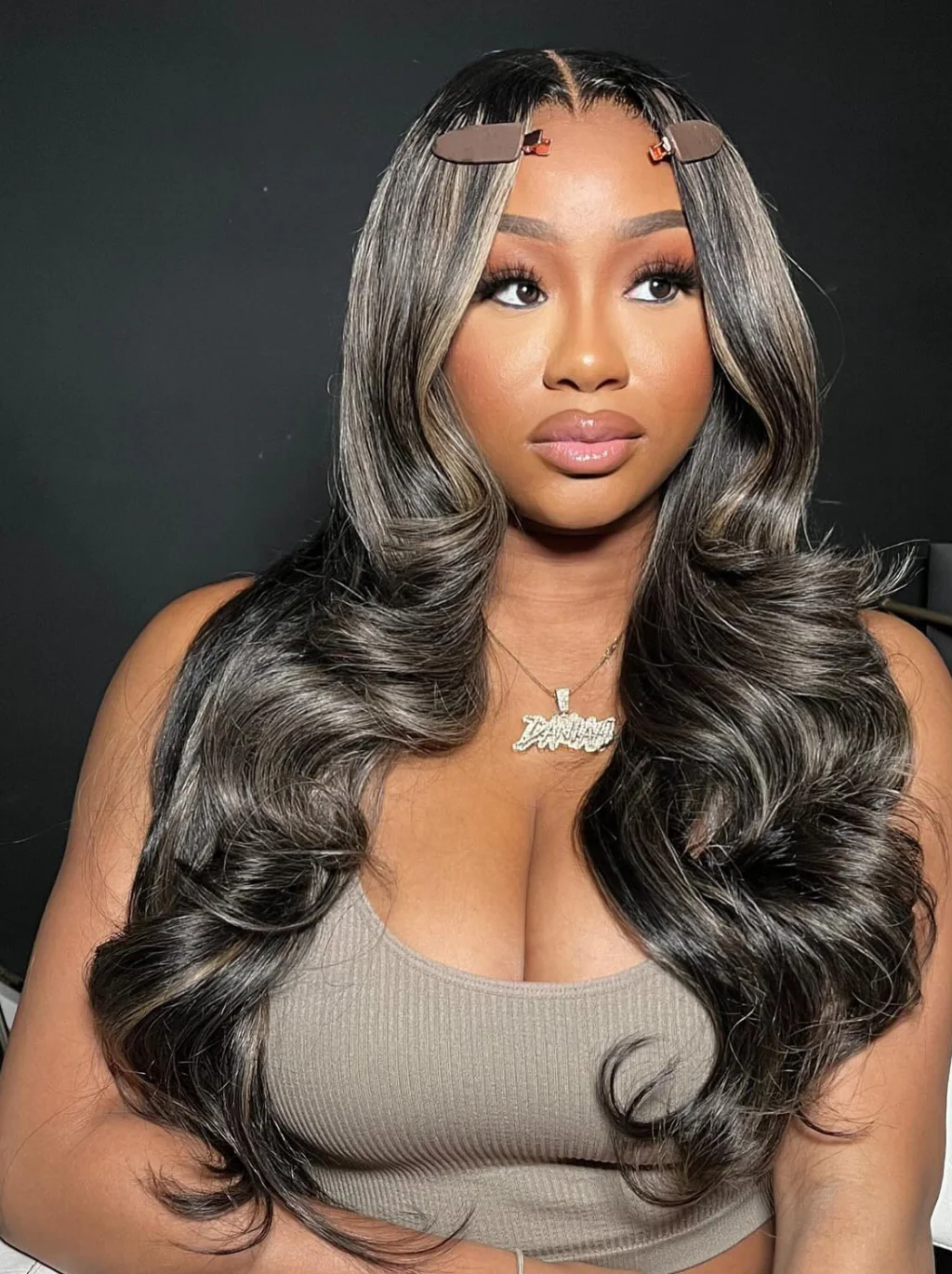 Dorsanee Brown Gray Highlight 13x4 Lace Front Body Wave Human Hair Wigs 200 Density - Image 3