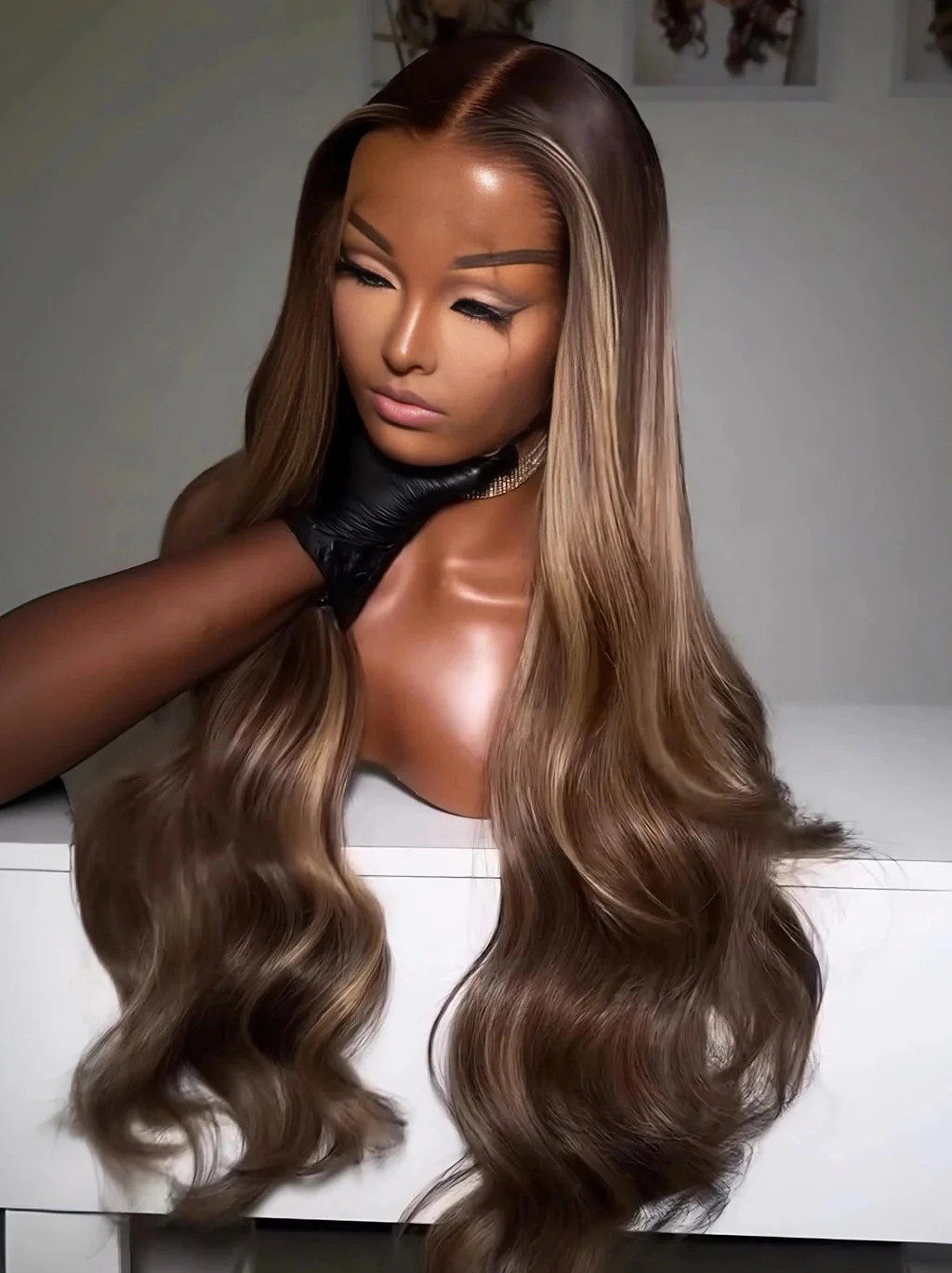 Dorsanee Brown Honey Blonde Highlights Wavy 13x4 Lace Front Virgin Human Hair Wig - Image 2