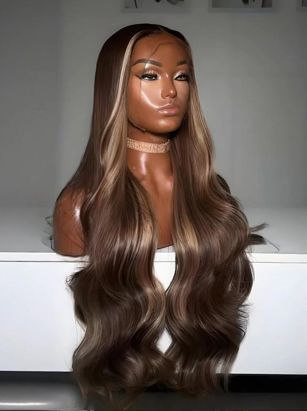 Dorsanee Brown Honey Blonde Highlights Wavy 13x4 Lace Front Virgin Human Hair Wig - Image 3