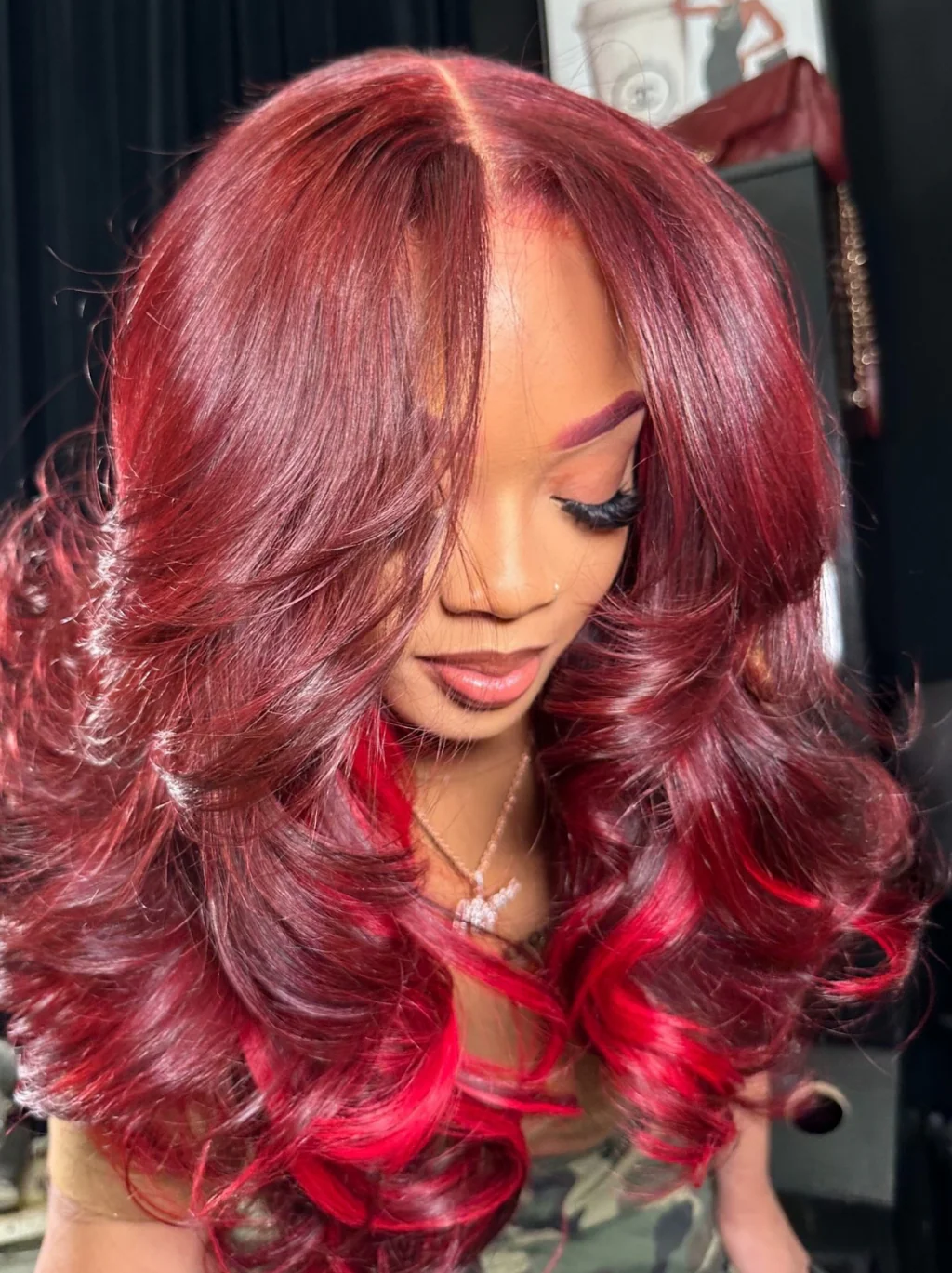 Dorsanee Burgundy 99j Pastel Red Streaks 200 Density 13x4 Lace Front Human Hair Wigs - Image 2