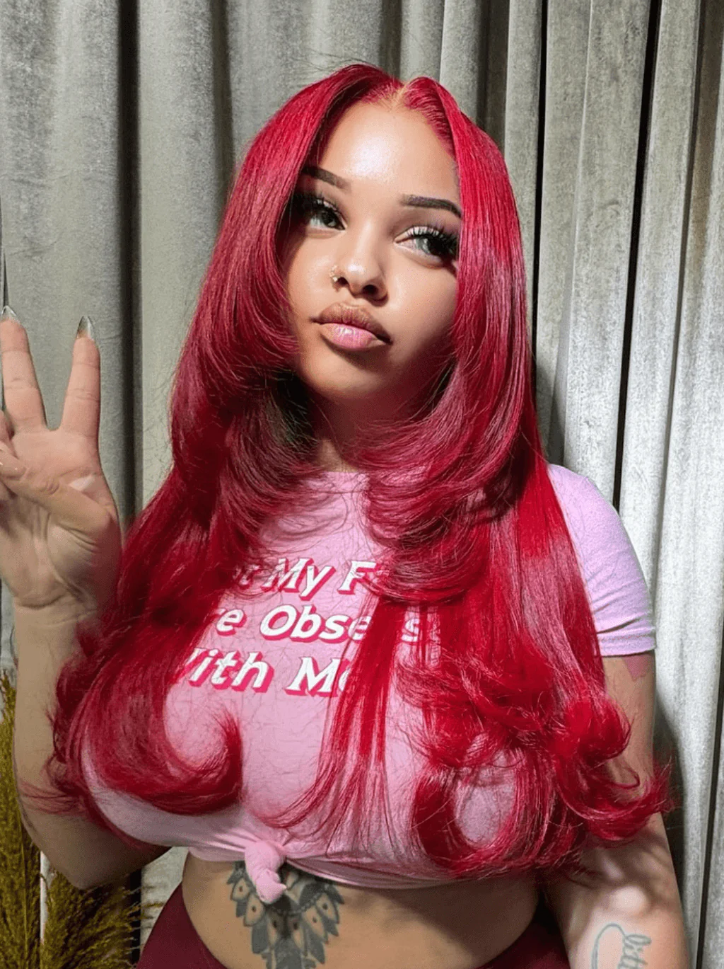 Dorsanee Burgundy 99J Red Layered Cut Bone Straight Lace Front Human Hair Wigs - Image 5