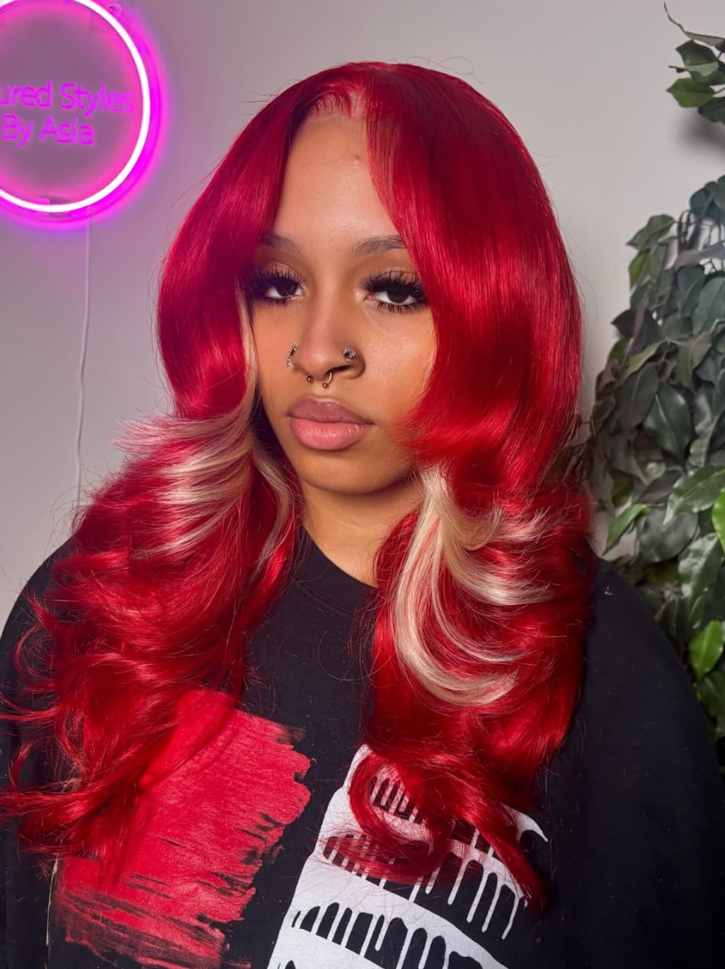 Dorsanee Burgundy Hot Red With Blonde Highlights 13x4 Lace Front Human Hair Wigs 200 Density - Image 2