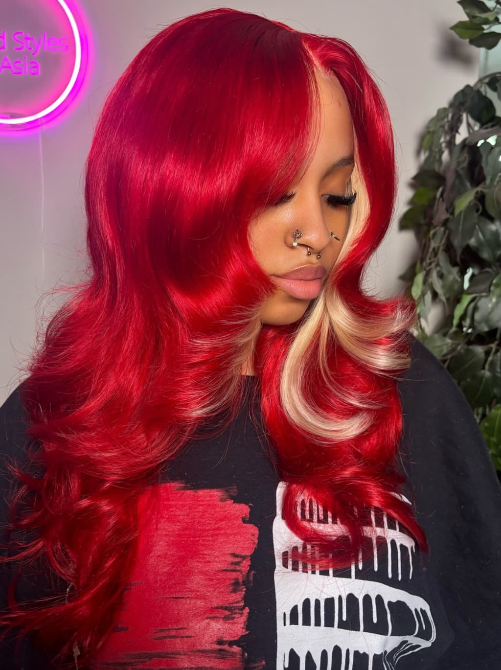 Dorsanee Burgundy Hot Red With Blonde Highlights 13x4 Lace Front Human Hair Wigs 200 Density - Image 3