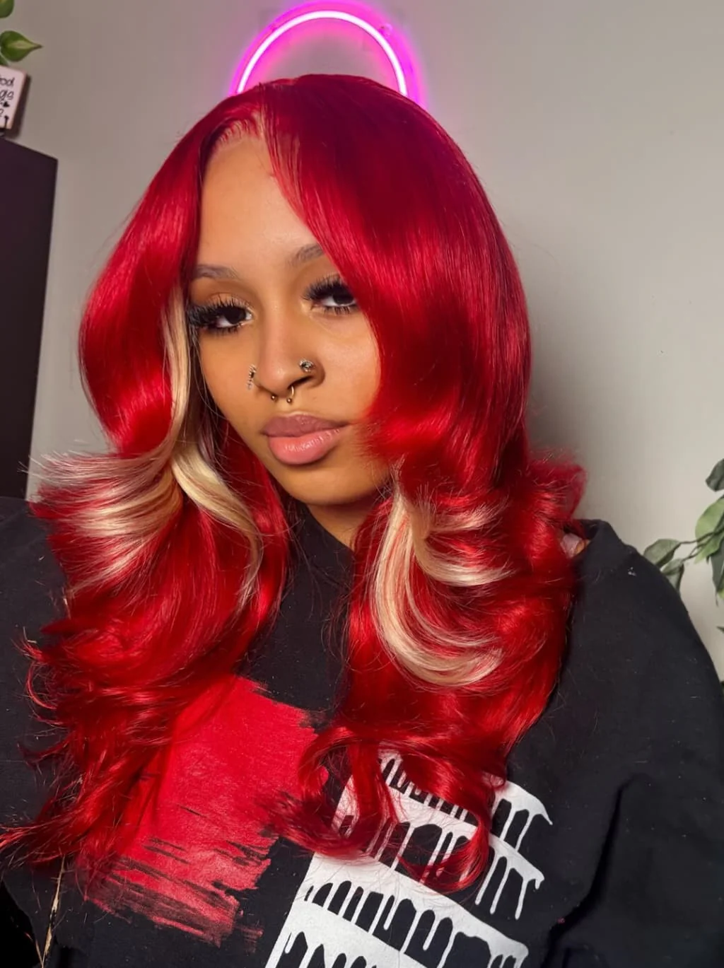 Dorsanee Burgundy Hot Red With Blonde Highlights 13x4 Lace Front Human Hair Wigs 200 Density - Image 4