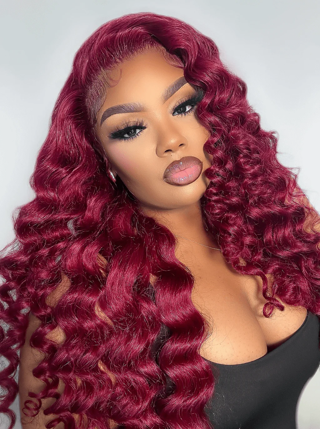 Dorsanee Burgundy Loose Deep Wave Wand Curls 13x4 Lace Front Virgin Human Hair Wigs - Image 2