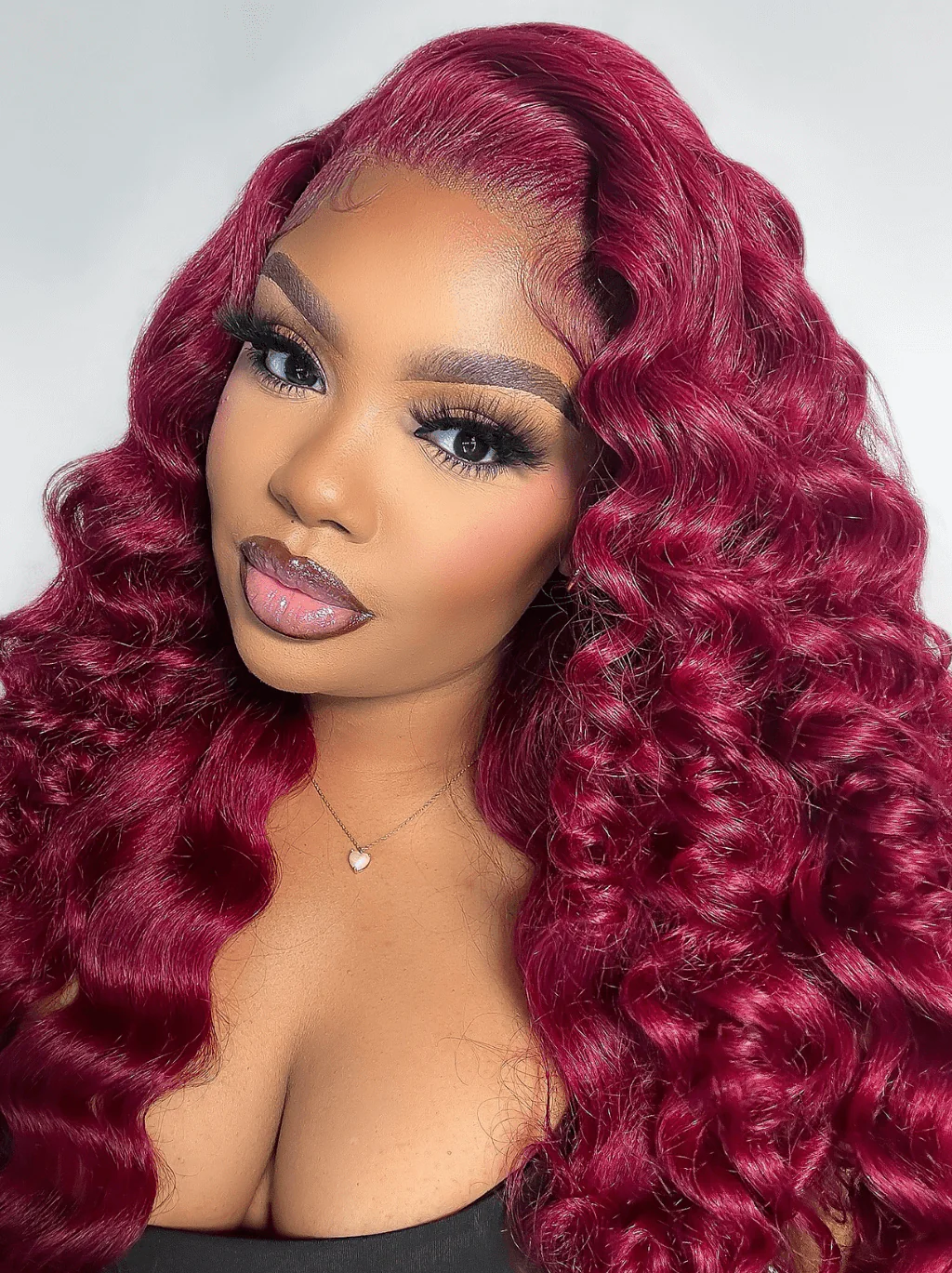 Dorsanee Burgundy Loose Deep Wave Wand Curls 13x4 Lace Front Virgin Human Hair Wigs - Image 3
