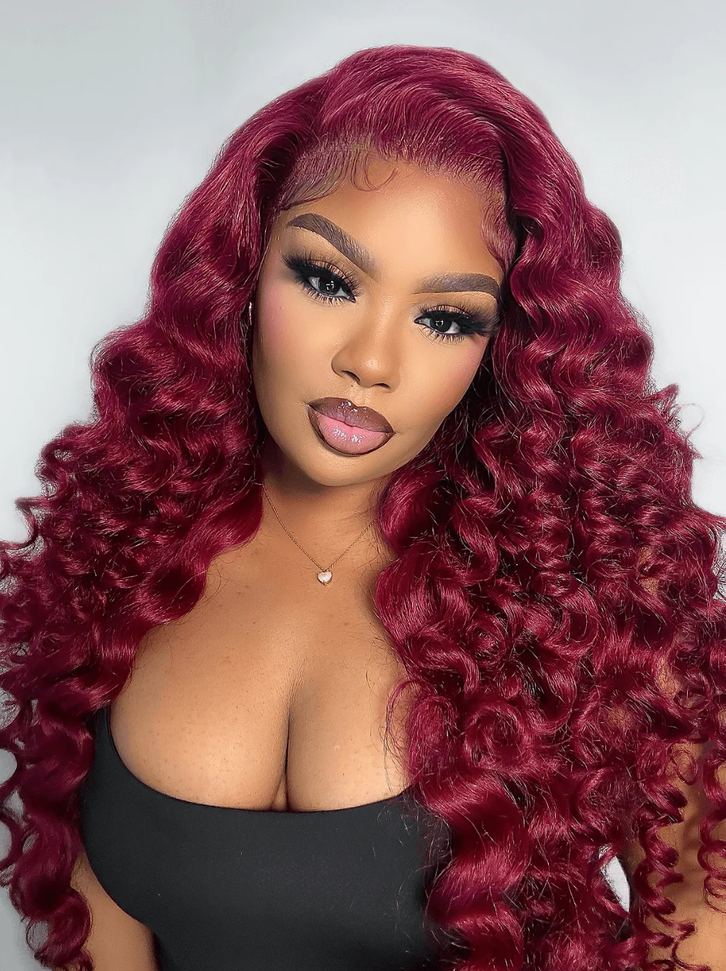 Dorsanee Burgundy Loose Deep Wave Wand Curls 13x4 Lace Front Virgin Human Hair Wigs - Image 4