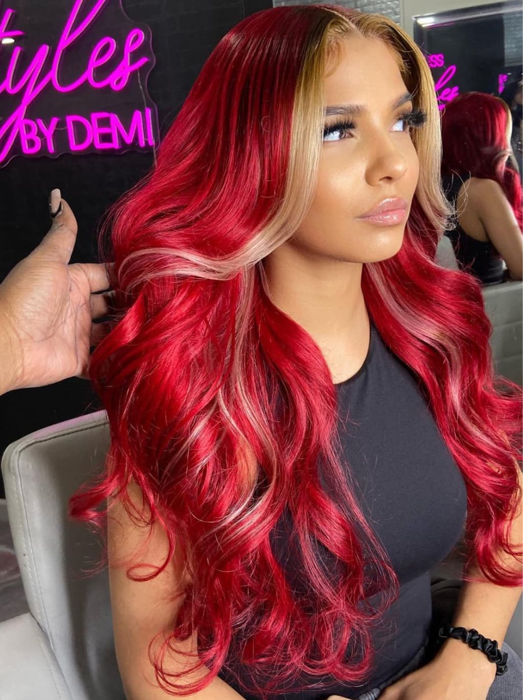 Dorsanee Burgundy Red With Honey Blonde Skunk Stripe 13x4 Lace Front Virgin Human Hair Wigs - Image 3
