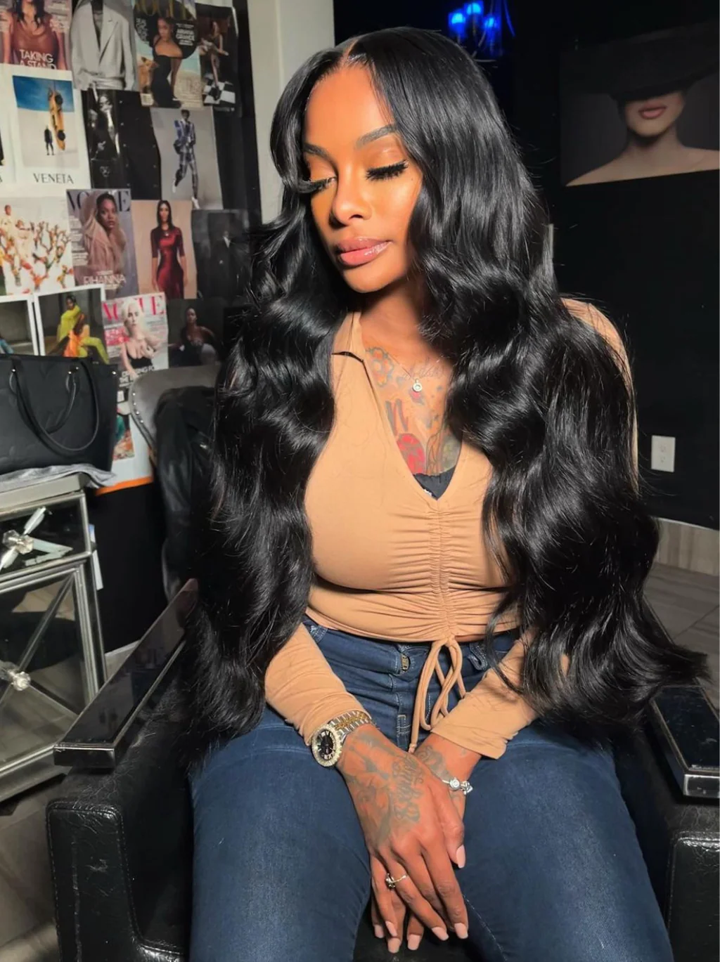 Dorsanee Buss Down Knee Length 42 40 38 36 34 32 30 inch Long 13x4 Lace Front Human Hair Wig - Image 4