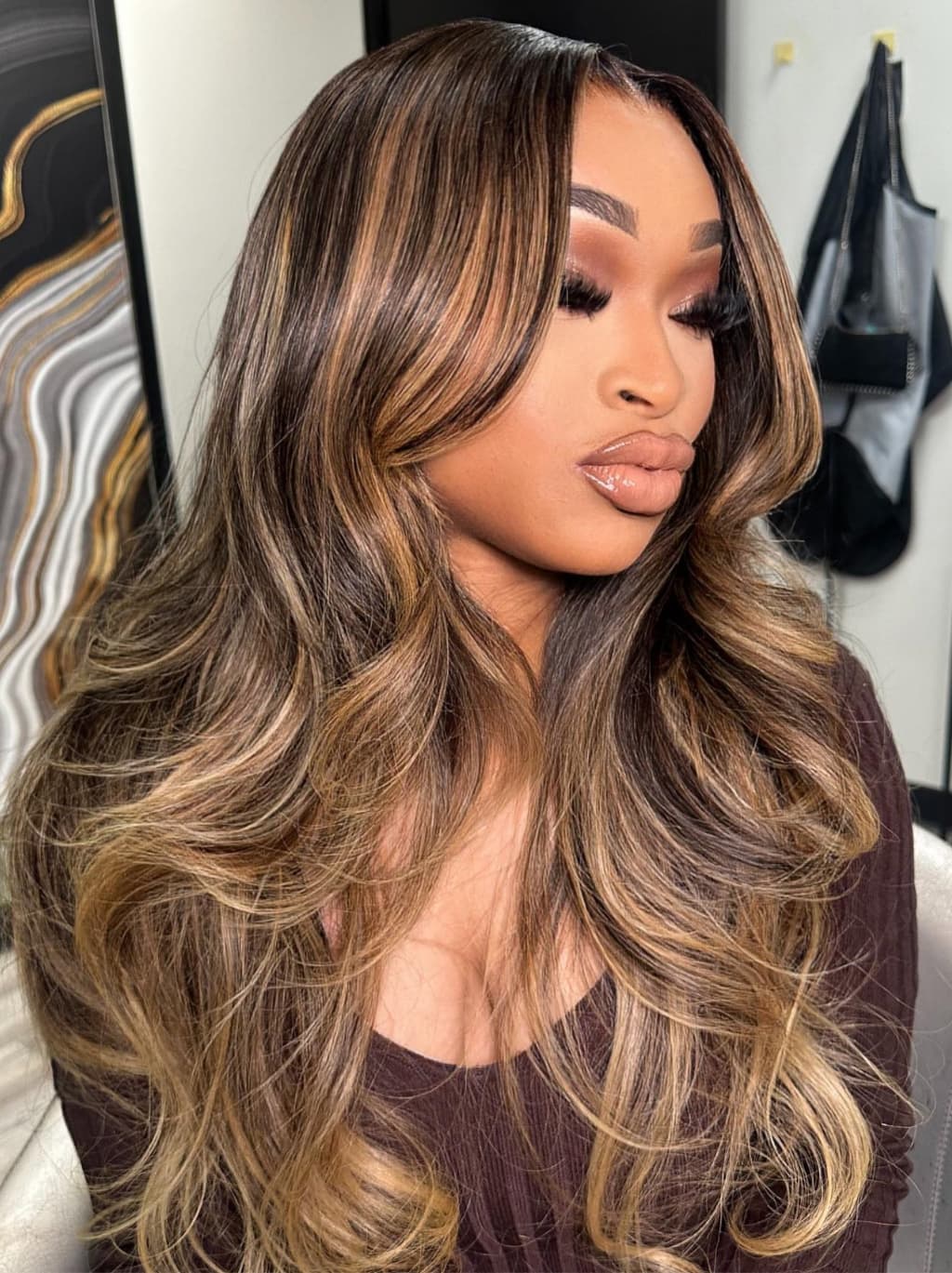 Dorsanee Caramel Brown Honey Blonde Highlights 13x4 Lace Front Human Hair Wigs 200 Density - Image 3