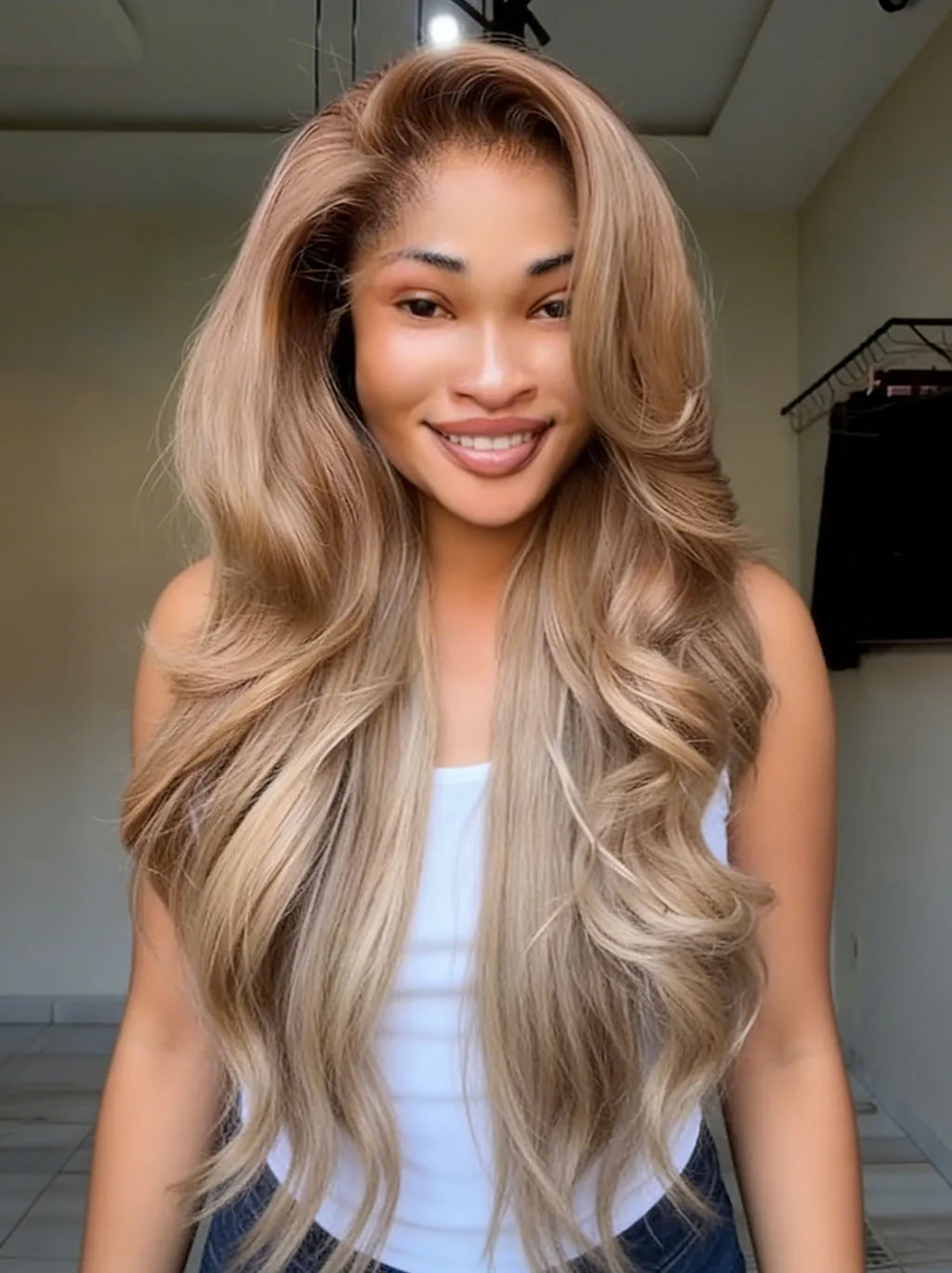 Dorsanee Champagne Ash Blonde 13x4 Lace Front Virgin Human Hair Wigs 200 Density - Image 3