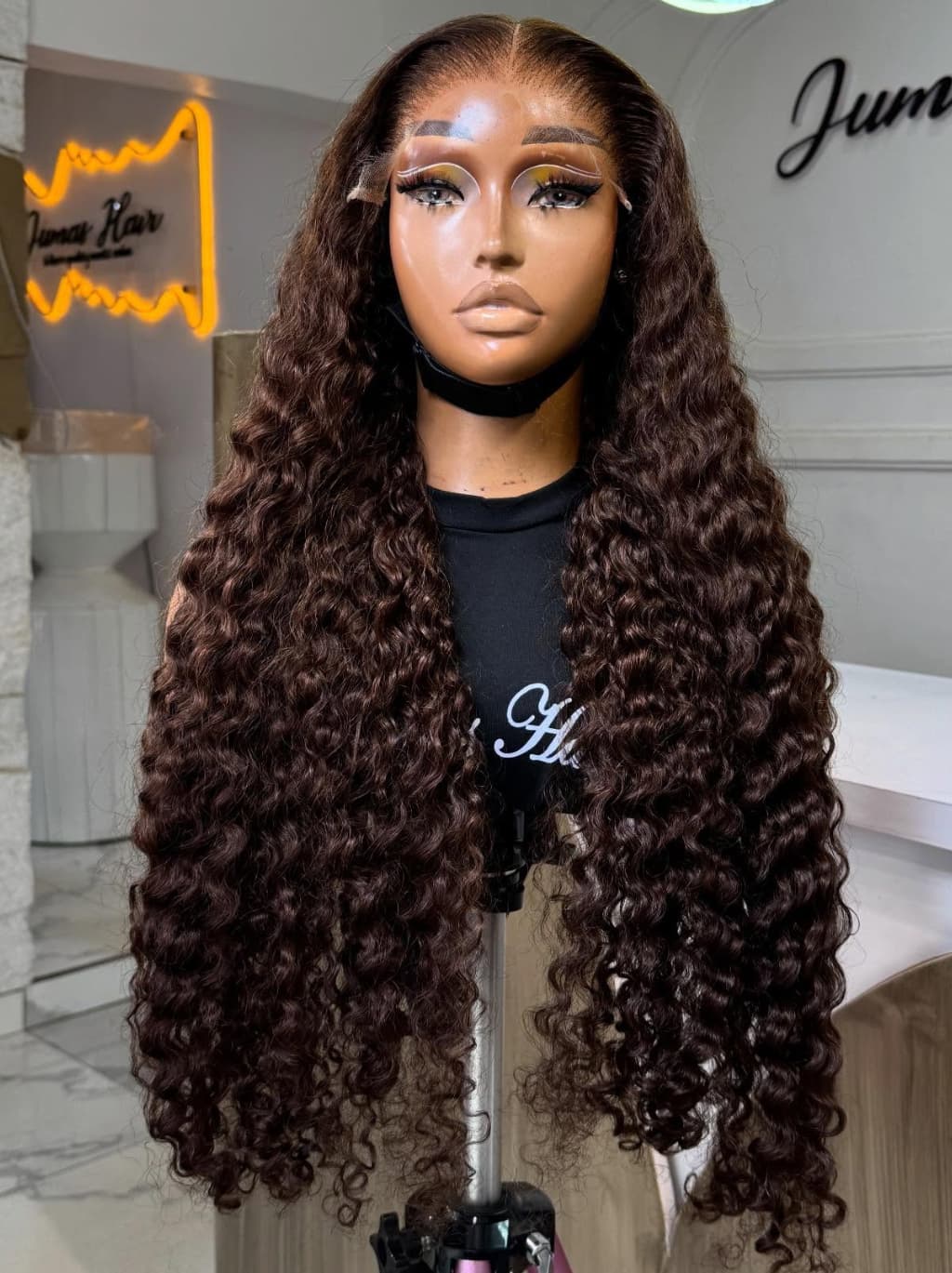Dorsanee Chocolate Brown Burmese Curly 13x4 Lace Front Human Hair Wig 250 300 Density - Image 2