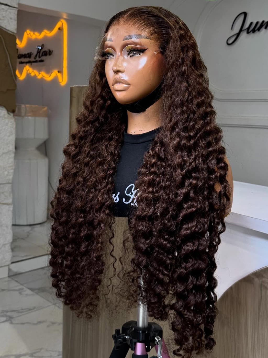 Dorsanee Chocolate Brown Burmese Curly 13x4 Lace Front Human Hair Wig 250 300 Density - Image 3