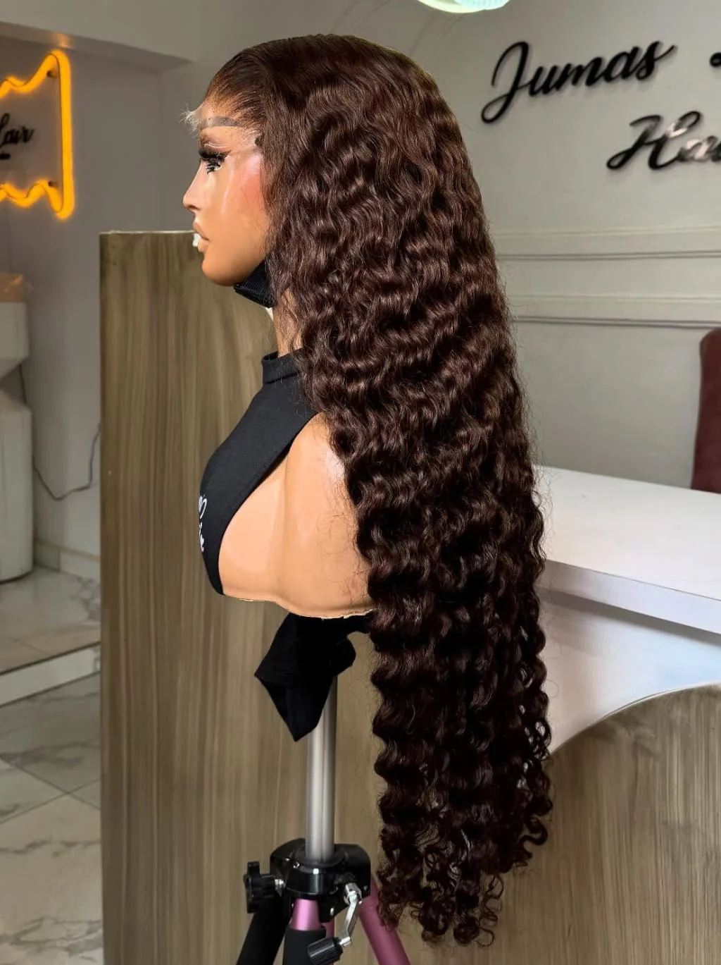 Dorsanee Chocolate Brown Burmese Curly 13x4 Lace Front Human Hair Wig 250 300 Density - Image 4
