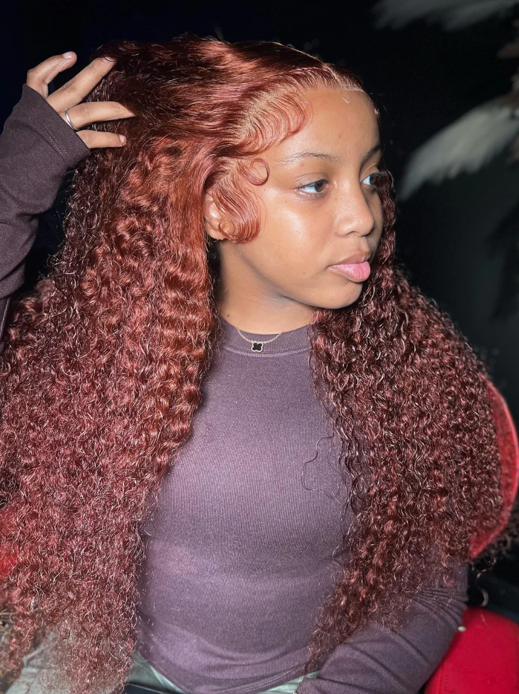 Dorsanee Chocolate Reddish Brown Jerry Curly 13x4 Lace Front Pre-plucked Human Hair Wig - Image 2