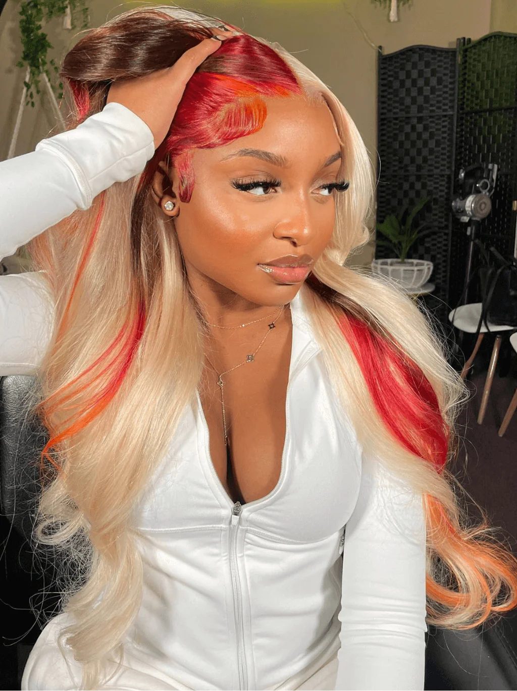 Dorsanee Cooper Red Brown Orange Streaks Color 200 Density Remy Human Hair Wig - Image 3