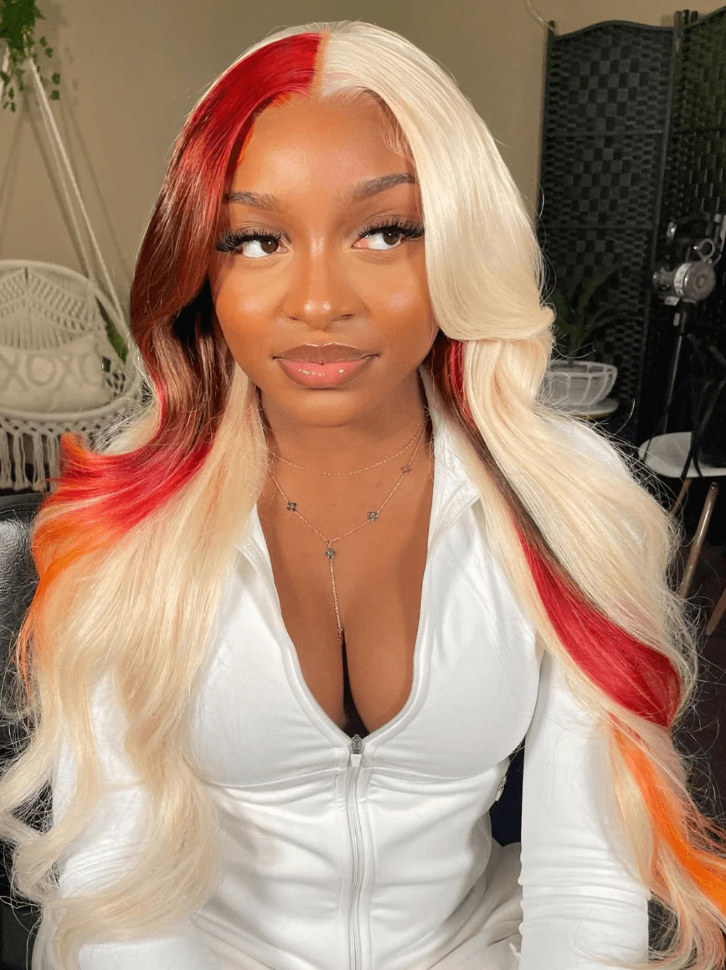 Dorsanee Cooper Red Brown Orange Streaks Color 200 Density Remy Human Hair Wig - Image 5