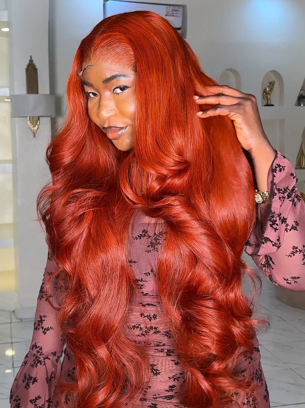 Dorsanee Copper Red 42 40 38 36 34 32 30 inch Knee Length 13x4 Lace Front Human Hair Wigs - Image 5