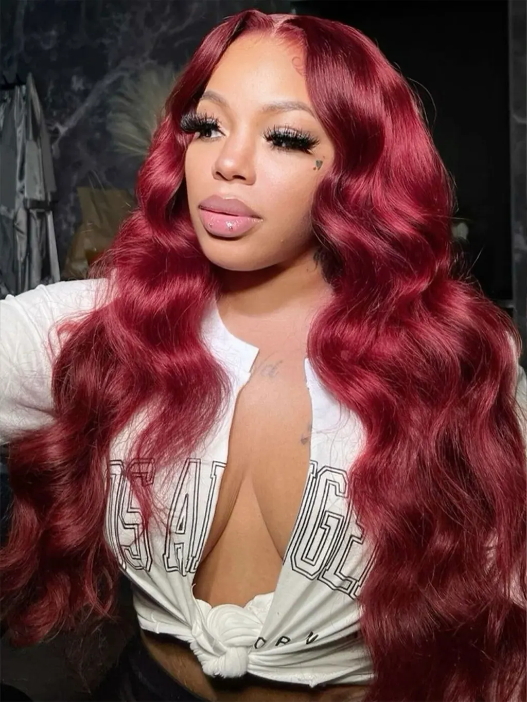 Dorsanee Halloween Cosplay 99J Burgundy Red 13x4 Lace Front Straight Human Hair Wigs - Image 4