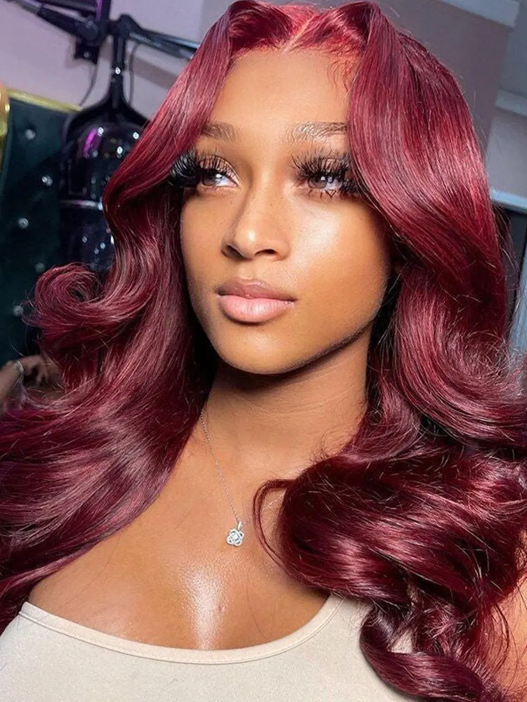 Dorsanee Halloween Cosplay 99J Burgundy Red 13x4 Lace Front Straight Human Hair Wigs - Image 5