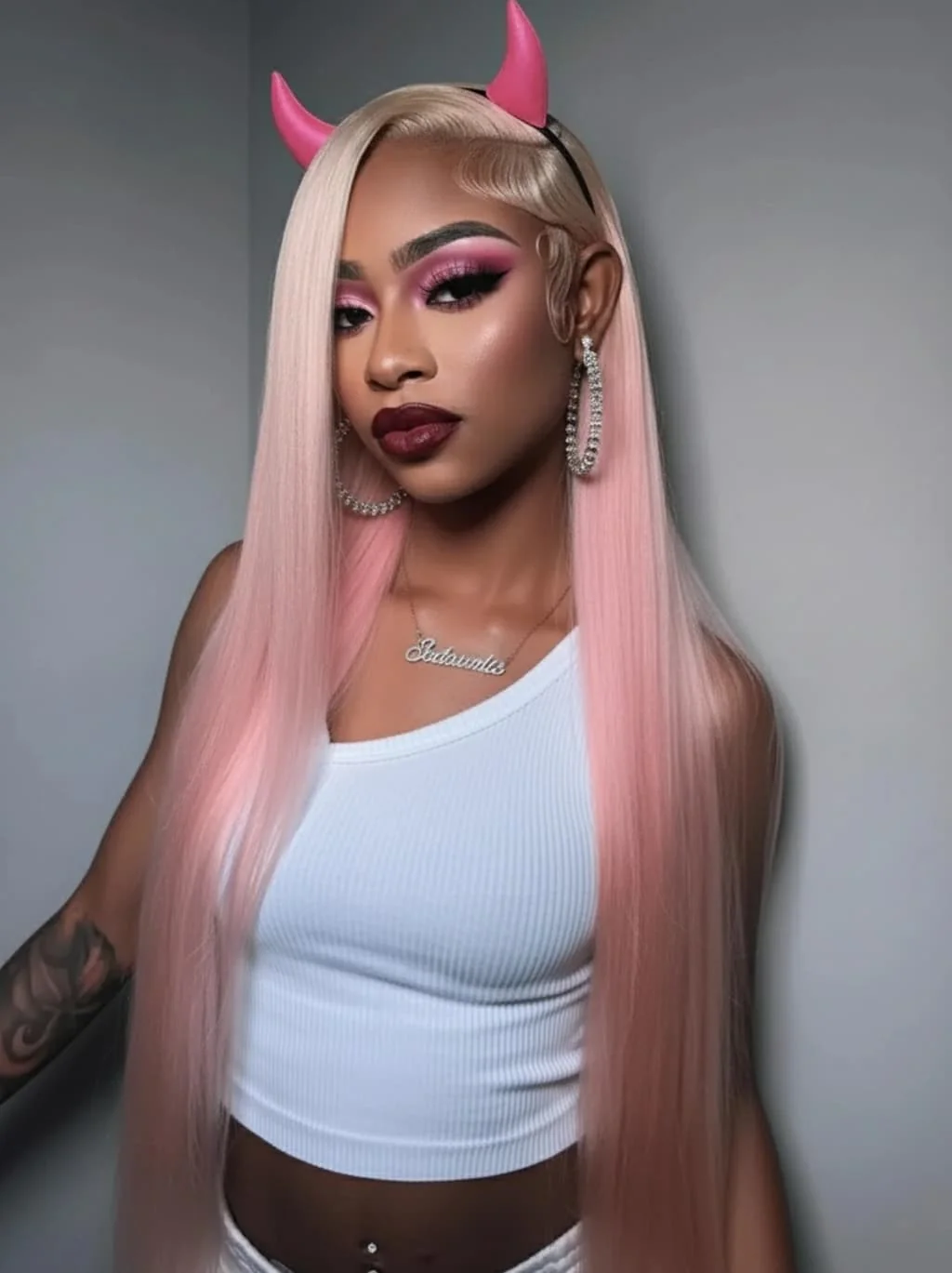 Dorsanee Halloween Cosplay Ombre Blonde Pastel Pink Straight 13x4 Lace Front Human Hair Wigs - Image 2