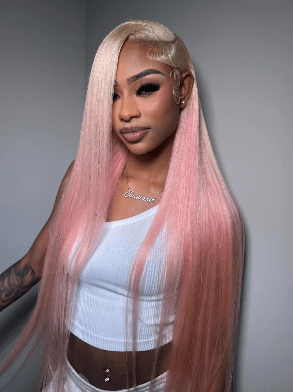 Dorsanee Ombre Blonde Light Pink Bone Straight 13x4 Lace Front Human Hair Wigs - Image 4