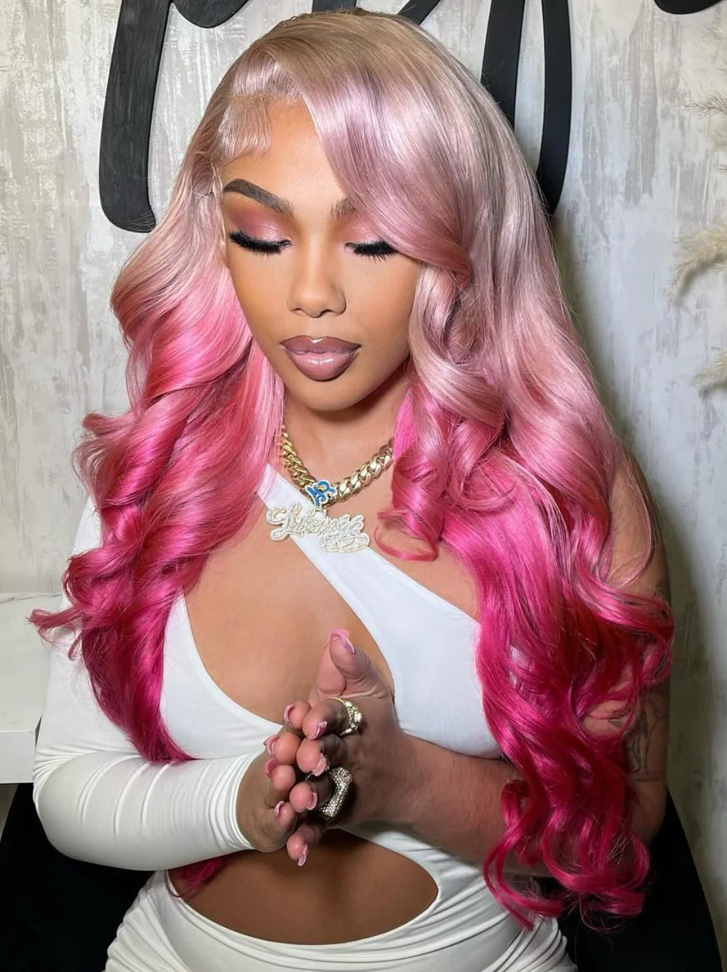 Dorsanee Halloween Cosplay Ombre Rose Blonde Pink 13x4 Lace Front Body Wave Human Hair Wigs - Image 3