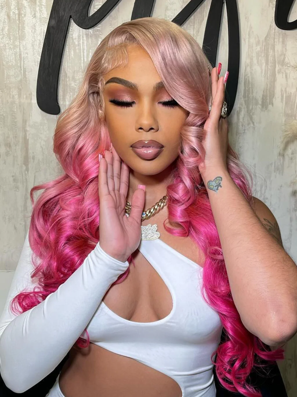 Dorsanee Halloween Cosplay Ombre Rose Blonde Pink 13x4 Lace Front Body Wave Human Hair Wigs - Image 4