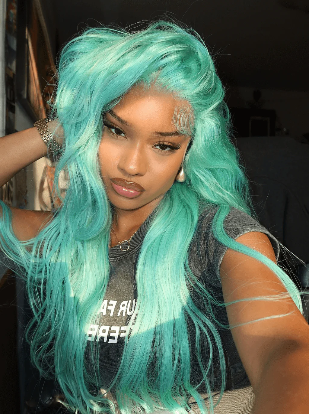 Dorsanee Halloween Cosplay Pastel Mint Green 13x4 Lace Front Virgin Human Hair Wigs - Image 3