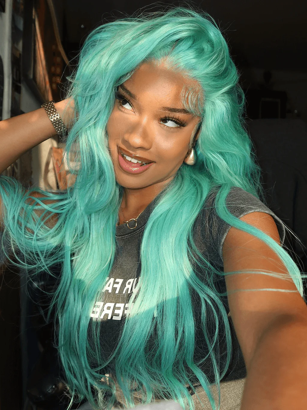 Dorsanee Halloween Cosplay Pastel Mint Green 13x4 Lace Front Virgin Human Hair Wigs - Image 4