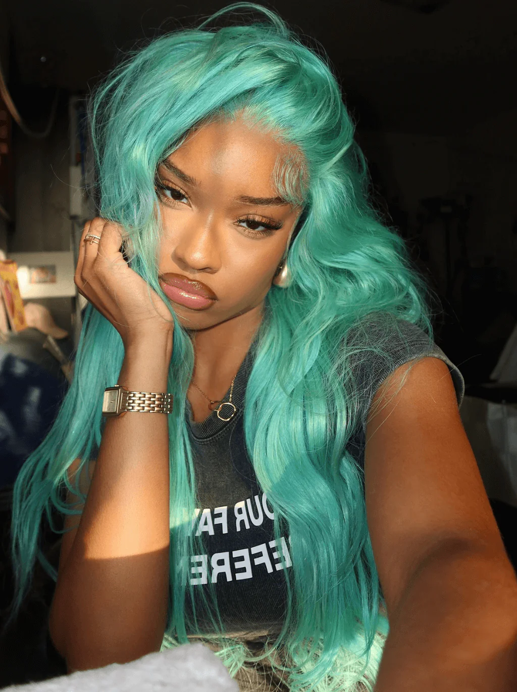 Dorsanee Halloween Cosplay Pastel Mint Green 13x4 Lace Front Virgin Human Hair Wigs - Image 5