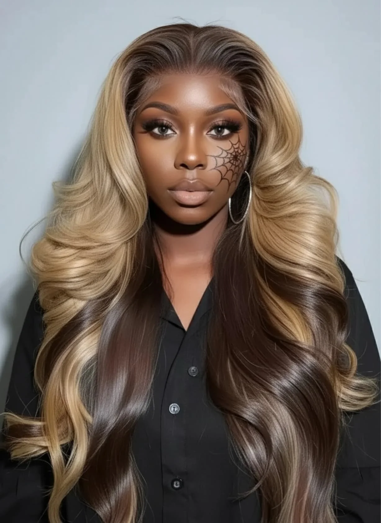 Dorsanee Halloween Cosplay Peekaboo honey Blonde Brown Dark Roots 13X4 Lace Front Human Hair Wigs - Image 6