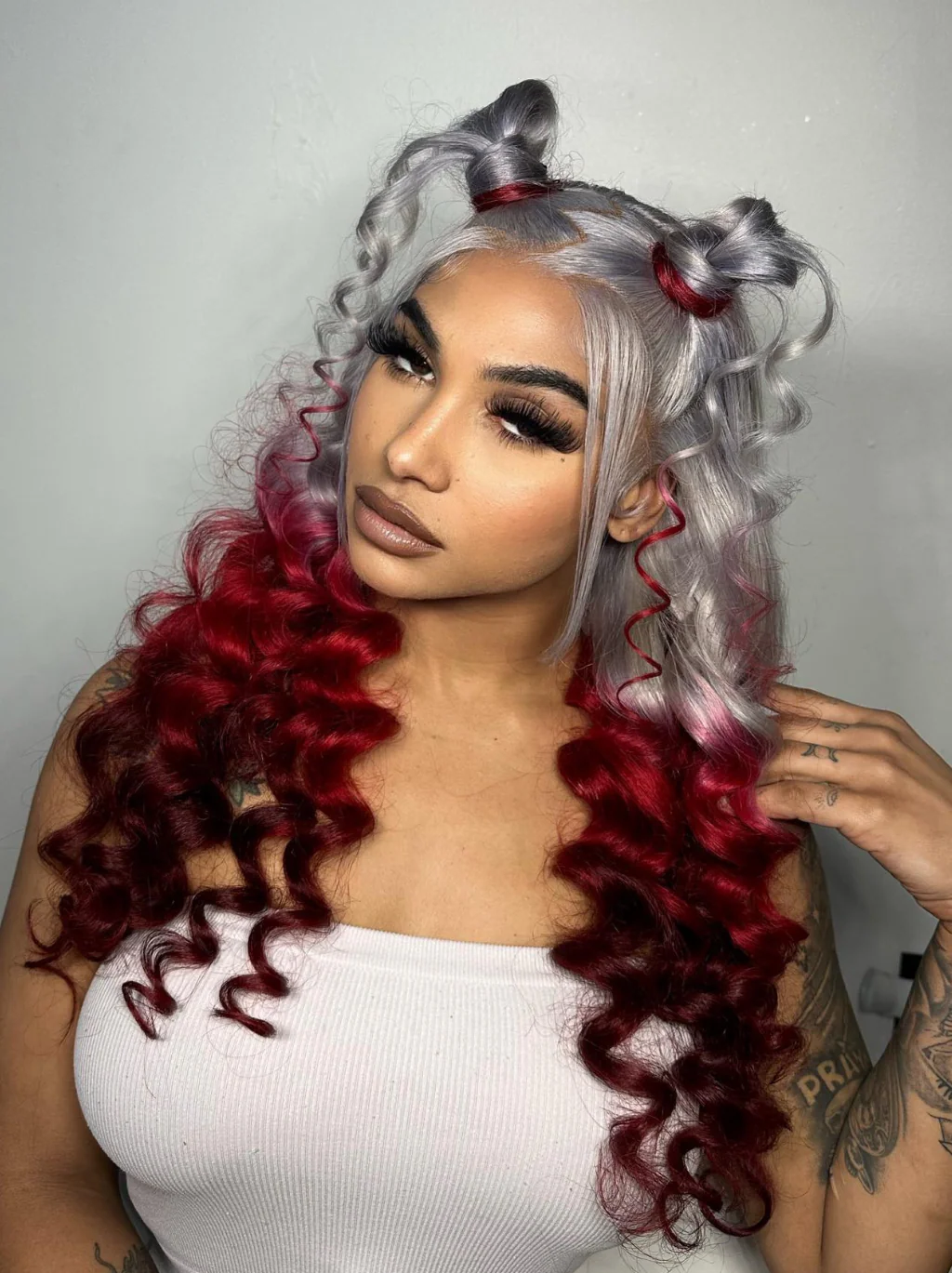 Dorsanee Halloween Cosplay Reverse Ombre Grey Red Burgundy 13x4 Lace Front Human Hair Wigs - Image 7