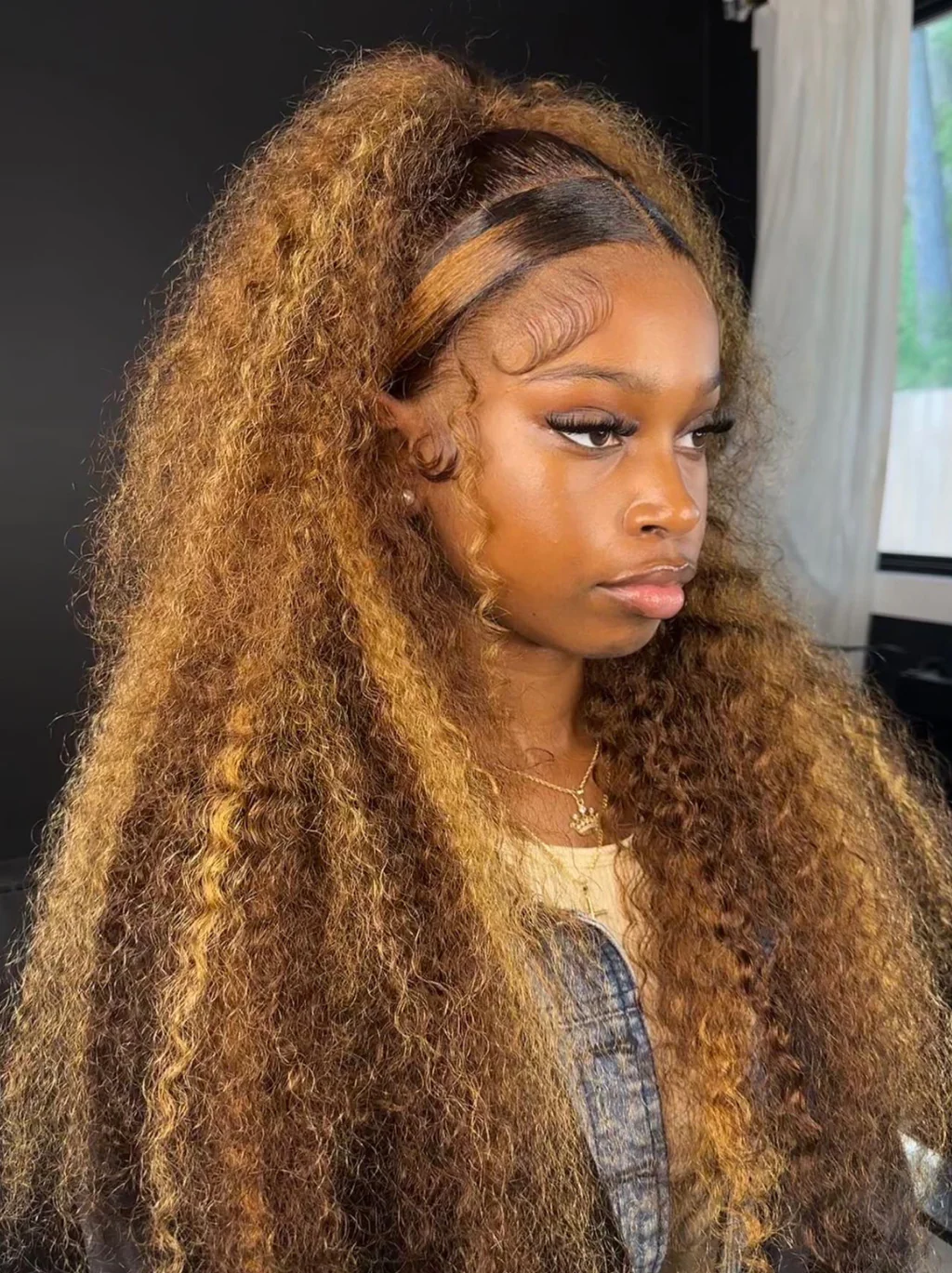 Dorsanee 250 Density Honey Blonde Brown Highlight Crimped Deep Wave Curly 13x4 Lace Front Human Hair Wigs - Image 5