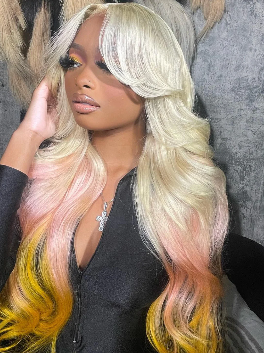 Dorsanee Curtain Bangs Wig Blonde Blue Purple Pink Red Yellow 13x4 Lace Front Human Hair Wigs - Image 12